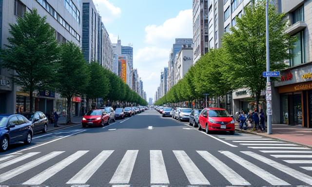 東京の交差点と左側通行の様子